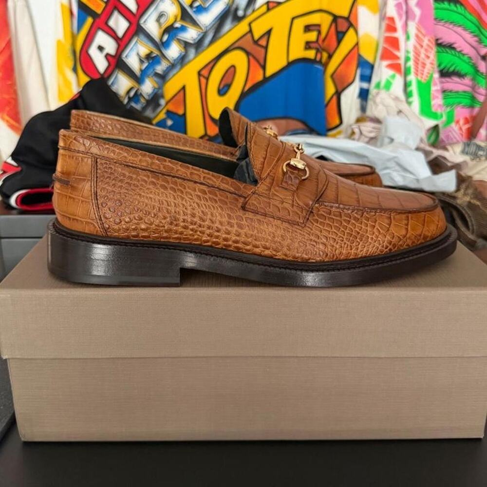 Blackstock & Weber Honey Crocodile Leather Mason Horse bit Loafer Size 10 Brown
